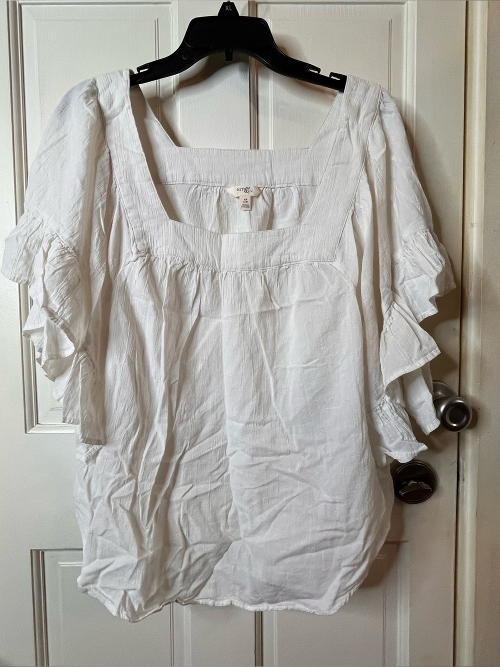 Terra & Sky White Square Neck Ruffle Sleeve Blouse 0X (14W)